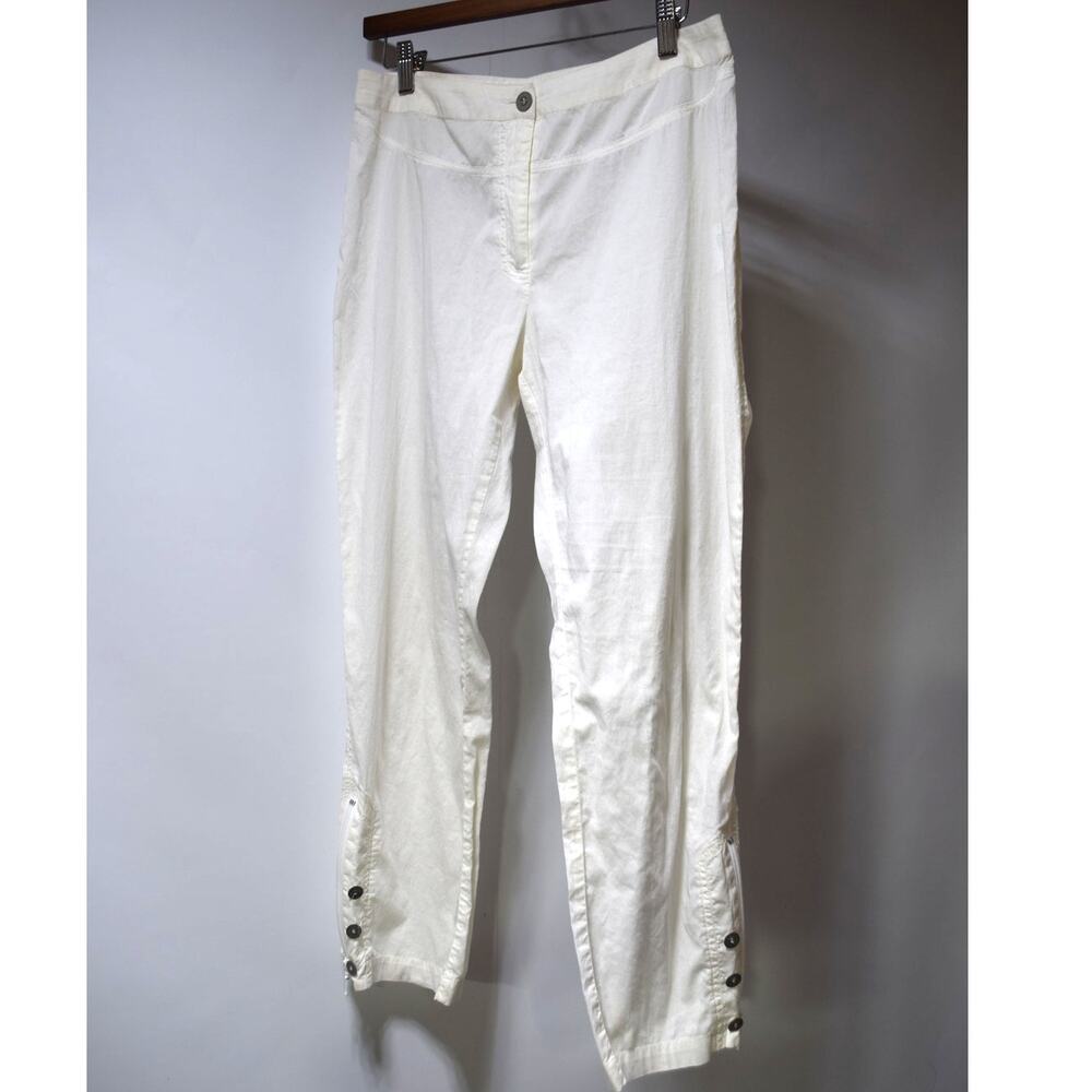 Lauren Vidal White Cropped Button Hem Pants Women's Size S Stretch Cotton